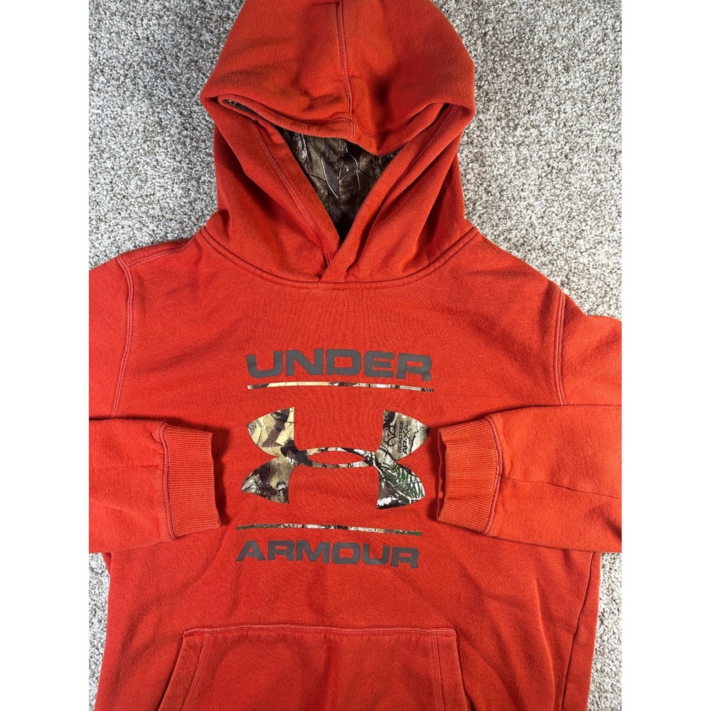 Under Armour Boys YXL ColdGear Orange Realtree Camo Logo Hoodie Pullover